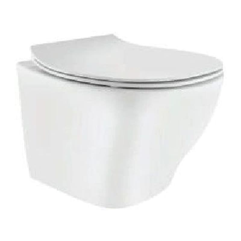 Rimless Blind Installation Wall Hung WC with UF Soft Close Slim Seat Cover, Hinges, Accessories Set, Size: 380x520x375 mm