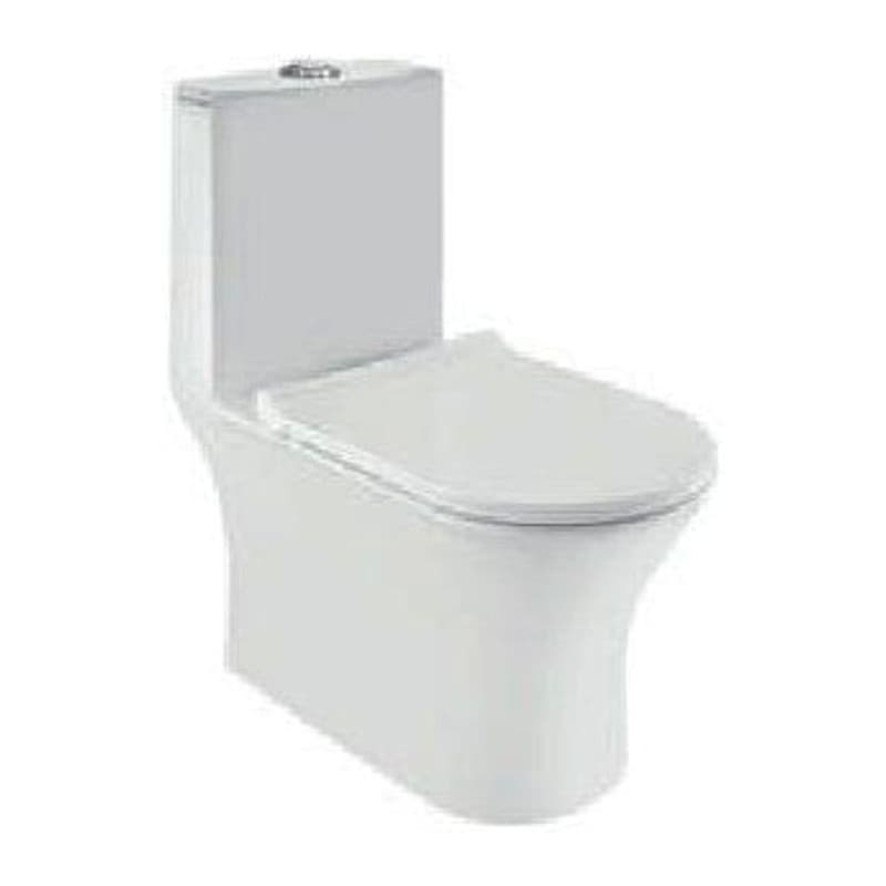 Rimless Single Piece WC with PP Soft Close Slim Seat Cover, Hinges, Dual Flush Cistern Fittings, Fixing Accessories and Accessories Set, Size: 370x665x750 mm, S Trap- 220 mm
