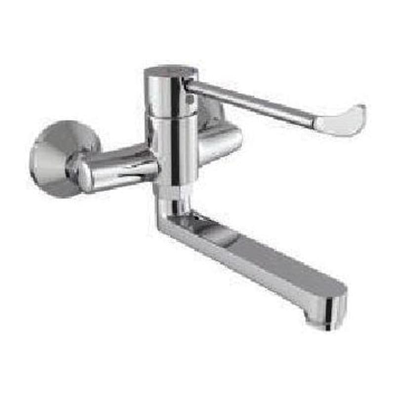 Single Lever Surgical Purpose Elbow Action Sink Mixer (Wall Mounted) with Extended Operating Lever, Connecting Legs & Wall Flanges