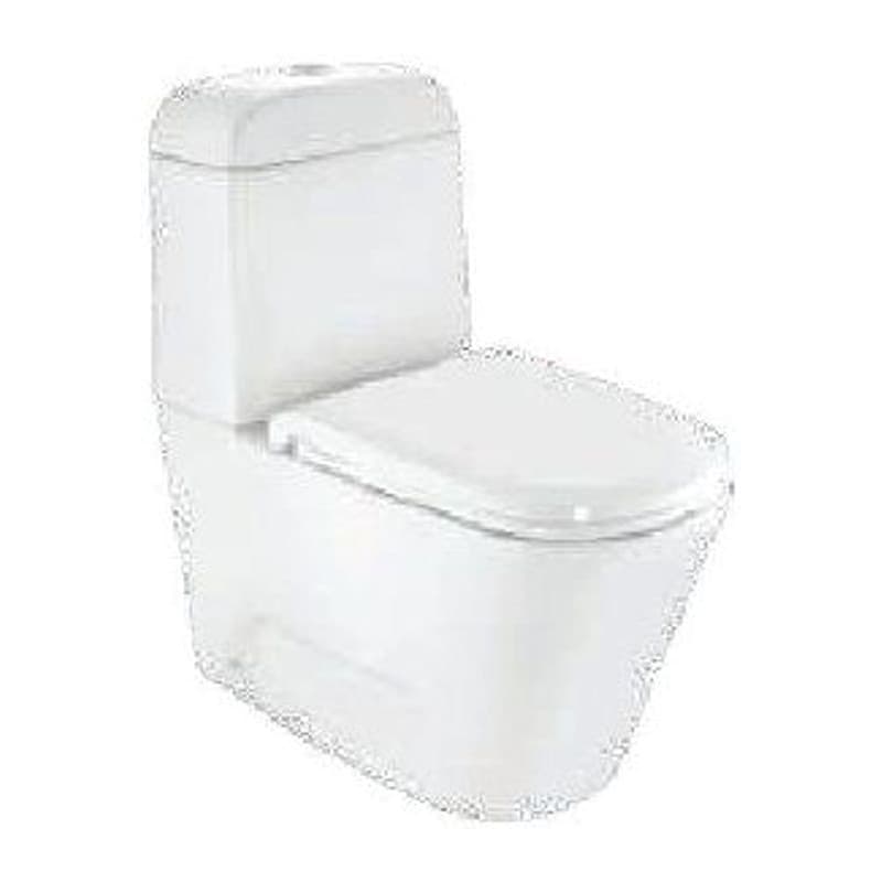 Rimless Bowl with Cistern For Coupled WC with UF Soft Hinges, Dual Flush Cistern Fitting with Back Filling, Fixing Size: 385x680x785 mm, P Trap- 180 mm