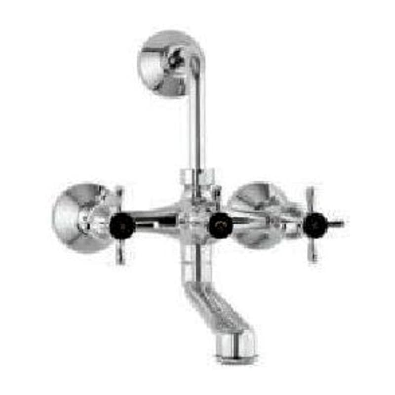 Wall Mixer with Provision For Overhead Shower with 115mm Long Bend Pipe On Upper Side, Connecting Legs & Wall Flanges