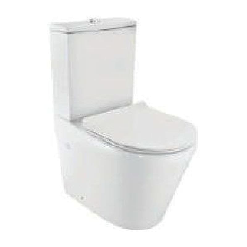 Rimless Bowl with Cistern for Coupled WC with UF Soft Hinges, Dual Flush Cistern Fitting, Fixing Accessories and Size: 380x610x805 mm, P Trap- 180 mm